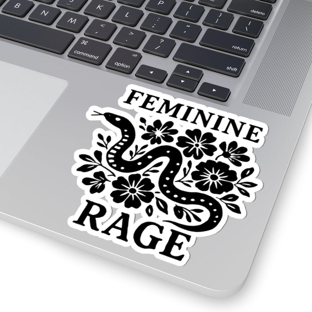 Feminine Rage Kiss-Cut Sticker, Floral Snake Aesthetic, Women's Rights Democrat Activist, Funny Protest Decal Phone Case Tumbler WaterBottle
