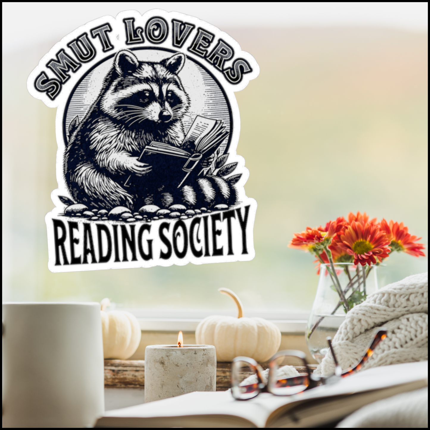 Funny Romance Book Lover Cute Raccoon Reading Society Sticker