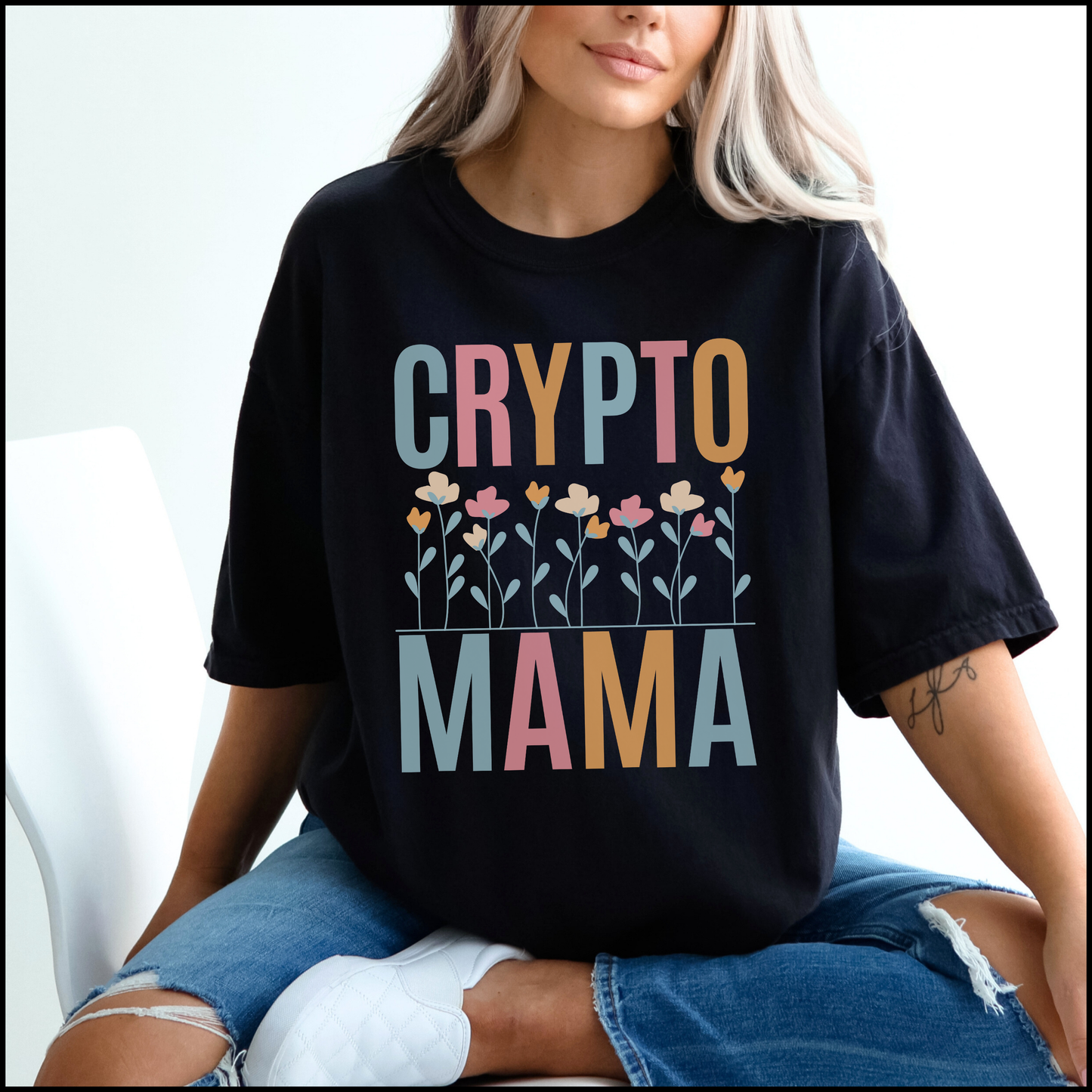 Crypto Mama Floral T-Shirt, Mother-to-be Gift, Maternity-Friendly Top