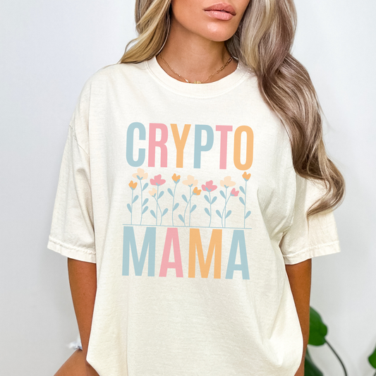 Crypto Mama Floral T-Shirt, Mother-to-be Gift, Maternity-Friendly Top