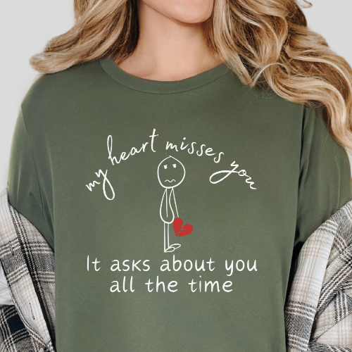 "My Heart Misses You" — Sad Stick Figure Grief Tee