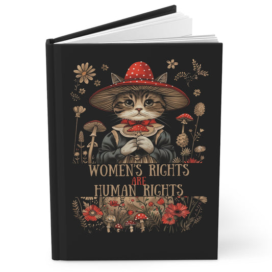 Women's Rights Are Human Rights Hardcover Journal — Cute Cat Garden Illustration