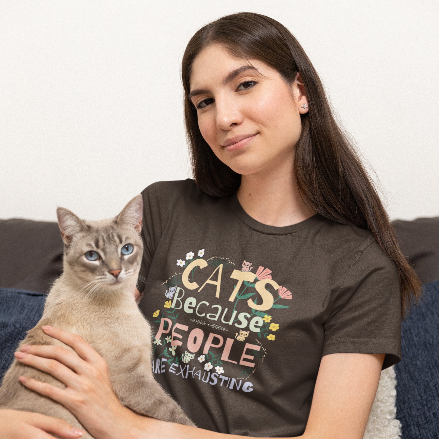 Floral Cats, Because People Are Exhausting Tee