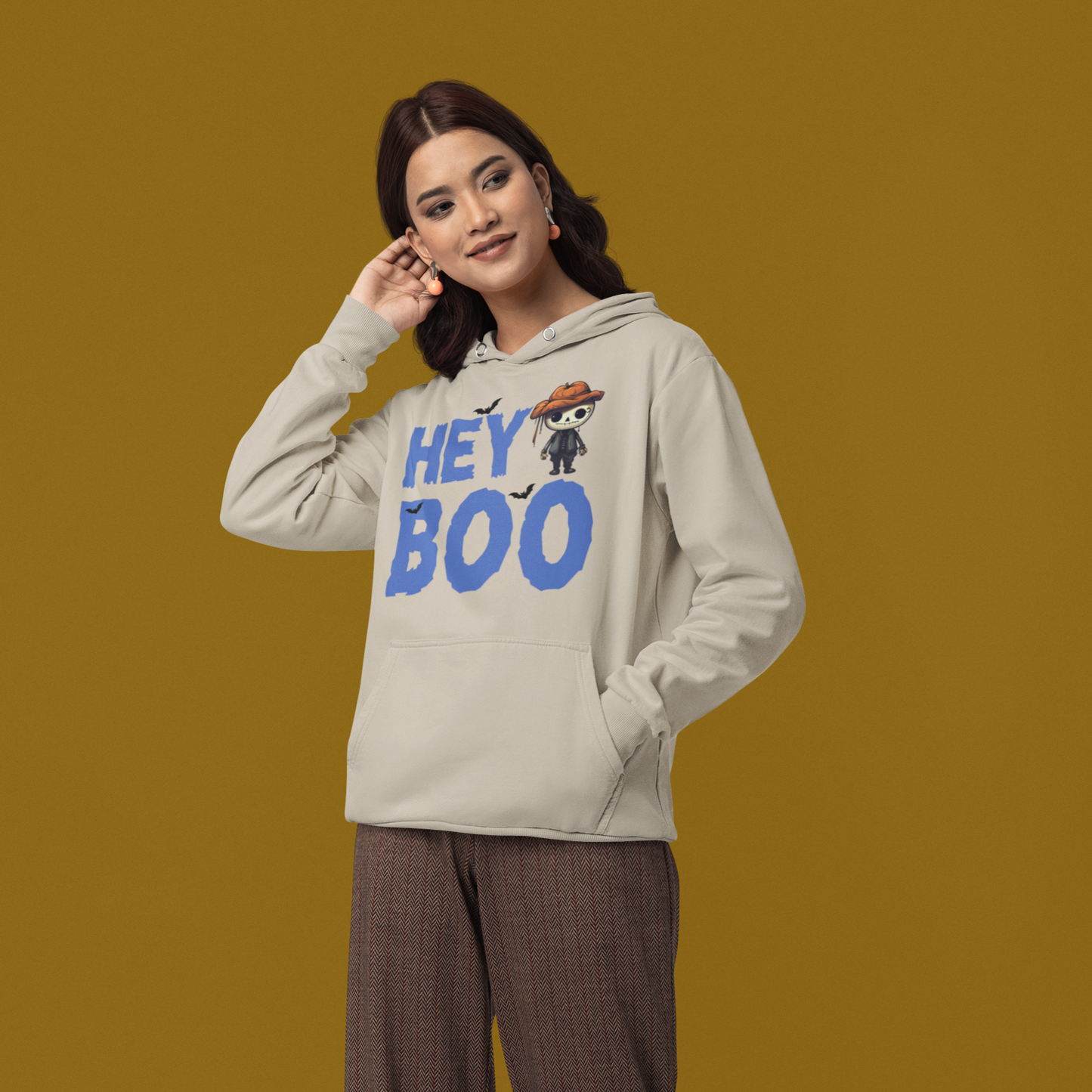 Hey Boo Cozy Adorable Skeleton Halloween Hooded Sweatshirt