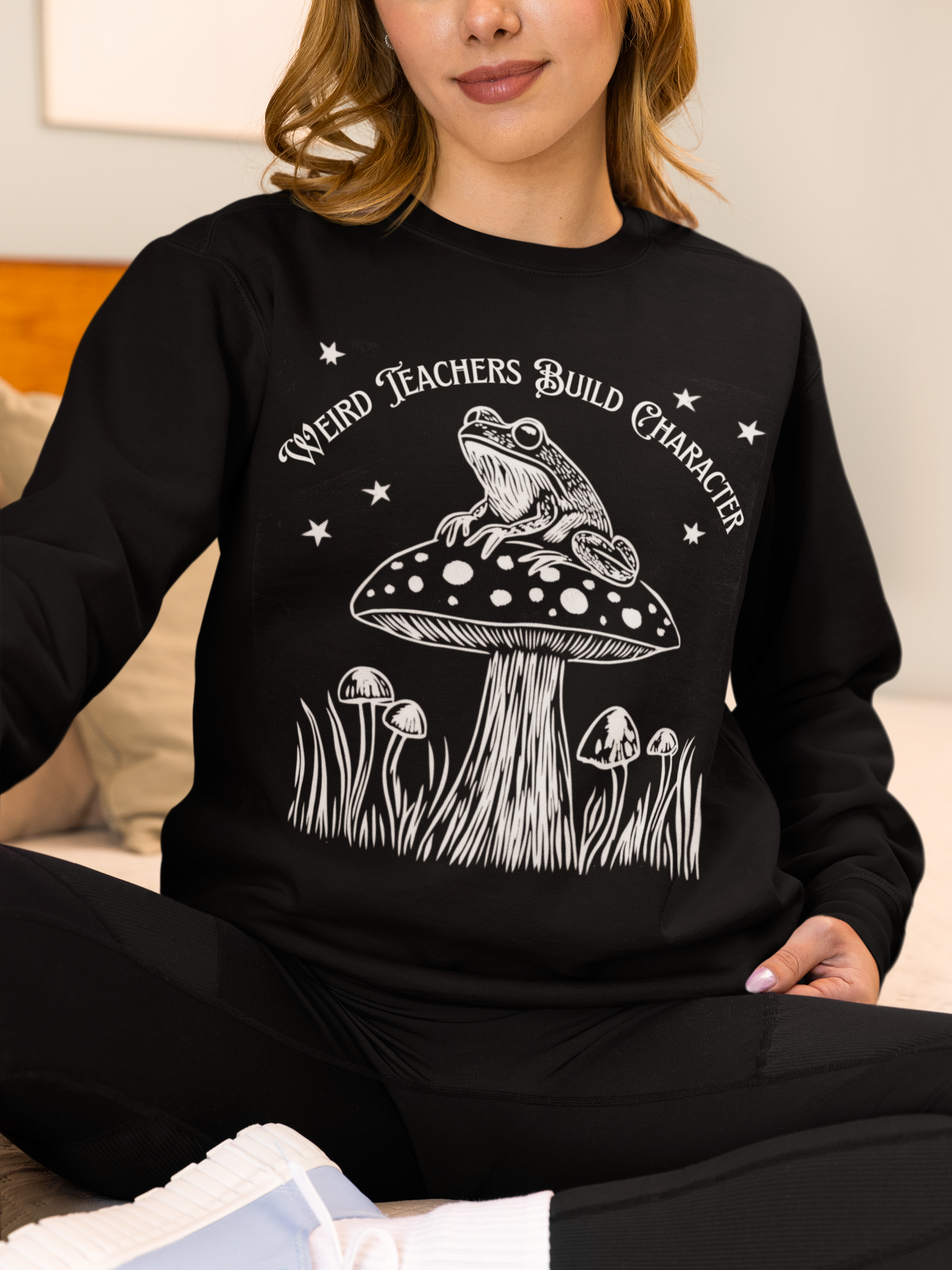 Weird Teachers Build Character Frog Lily Pad Gildan Sweatshirt