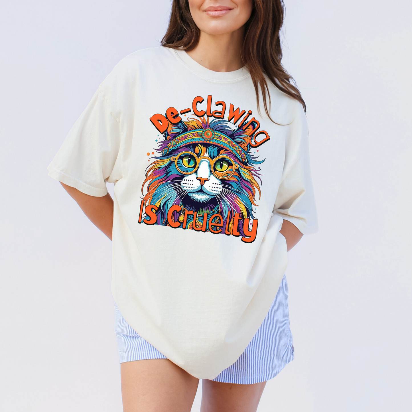 De-Clawing is Cruelty Colorful Cat Advocacy T-Shirt
