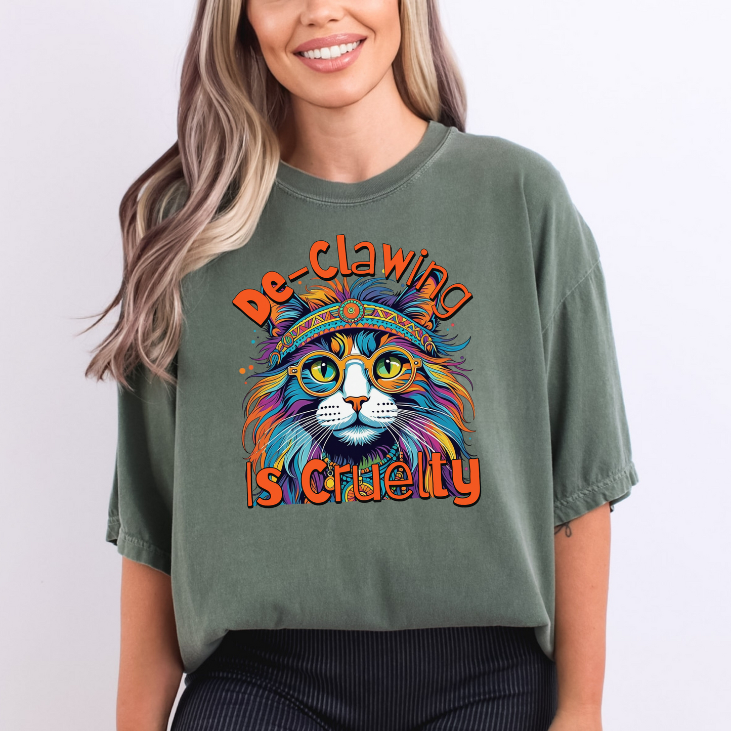 De-Clawing is Cruelty Colorful Cat Advocacy T-Shirt