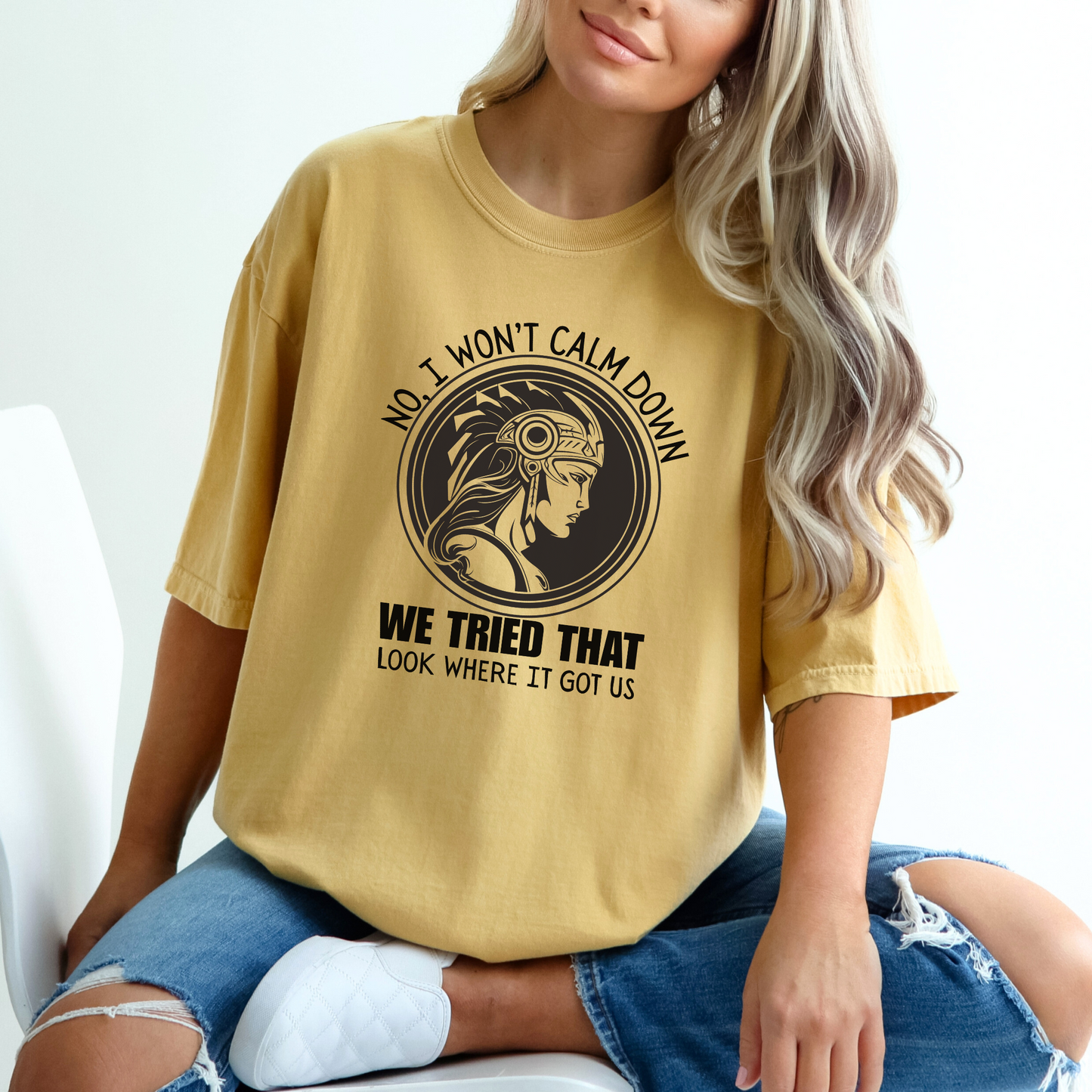 Activist No I won't calm Down Athena Goddess of War Graphic T-shirt
