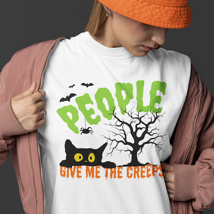 People Give Me The Creeps Halloween Themed Spooky Cat Comfort Colors T-Shirt
