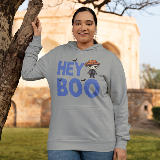 Hey Boo Cozy Adorable Skeleton Halloween Hooded Sweatshirt