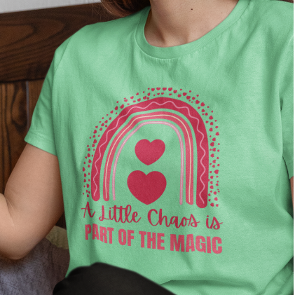Teacher Tee Gift, Fun Mom T-Shirt, A Little Chaos Is Part Of The Magic T-shirt, Rainbow Heart Design