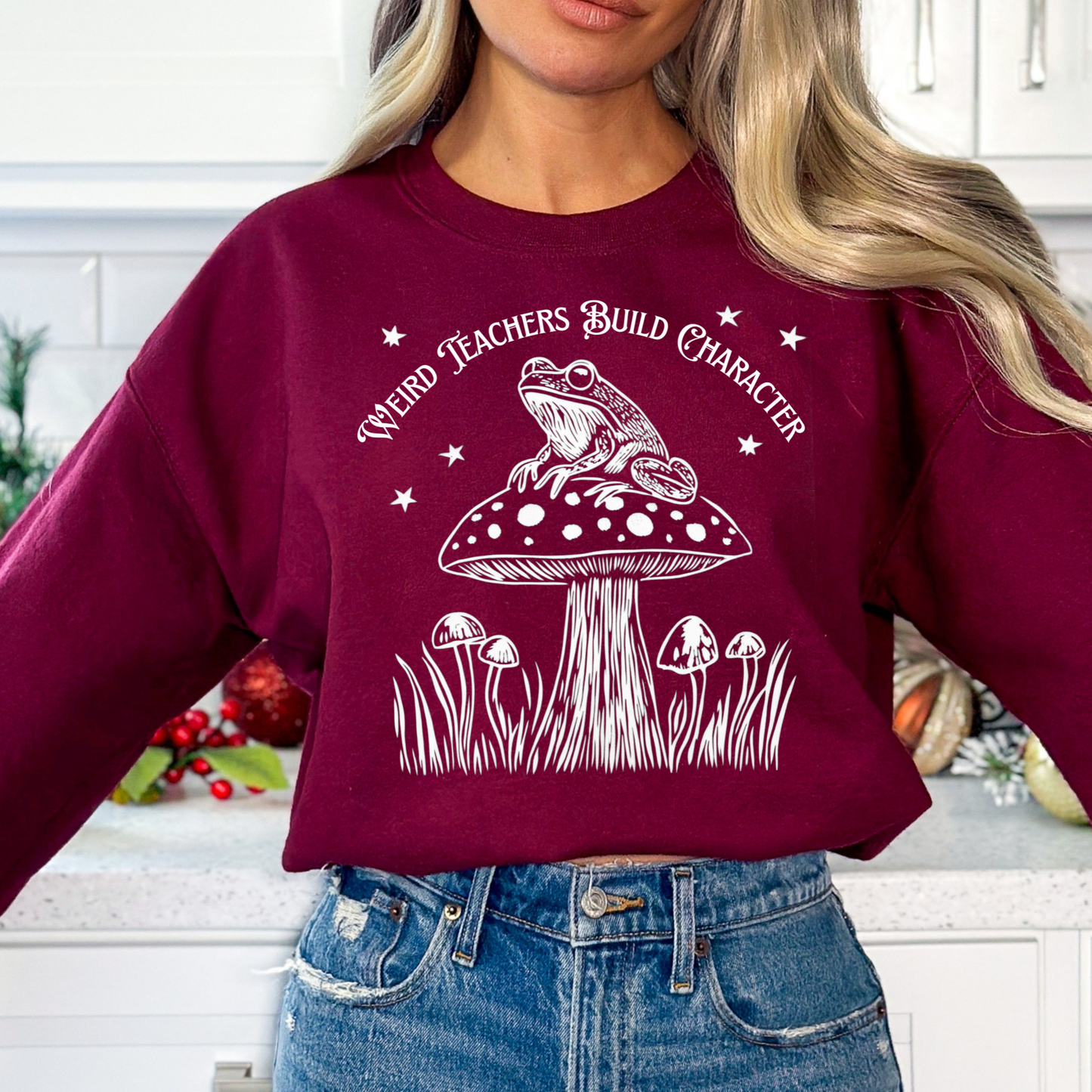 Weird Teachers Build Character Frog Lily Pad Gildan Sweatshirt