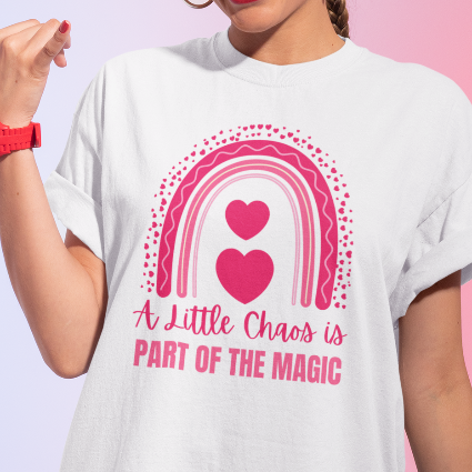 Teacher Tee Gift, Fun Mom T-Shirt, A Little Chaos Is Part Of The Magic T-shirt, Rainbow Heart Design