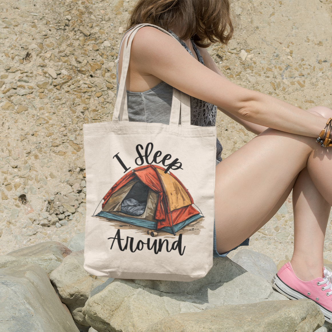 I Sleep Around Camping Tote Bag