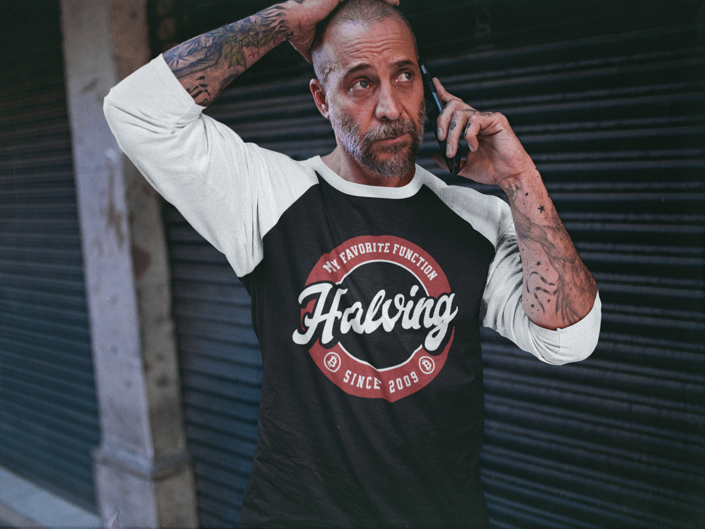 Halving is My Favorite Function Crypto Three-Quarter Sleeve Raglan Shirt Bitcoin Design